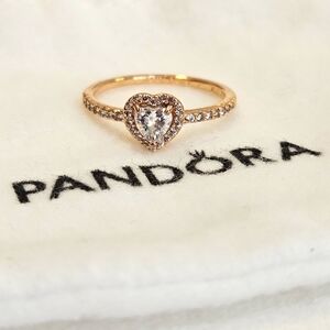 Pandora 14k Rose Gold Plated Elevated Heart Ring Size 8.75